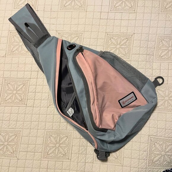 Crossbody Sling Backpack, Grey and Pink - Picture 6 of 9